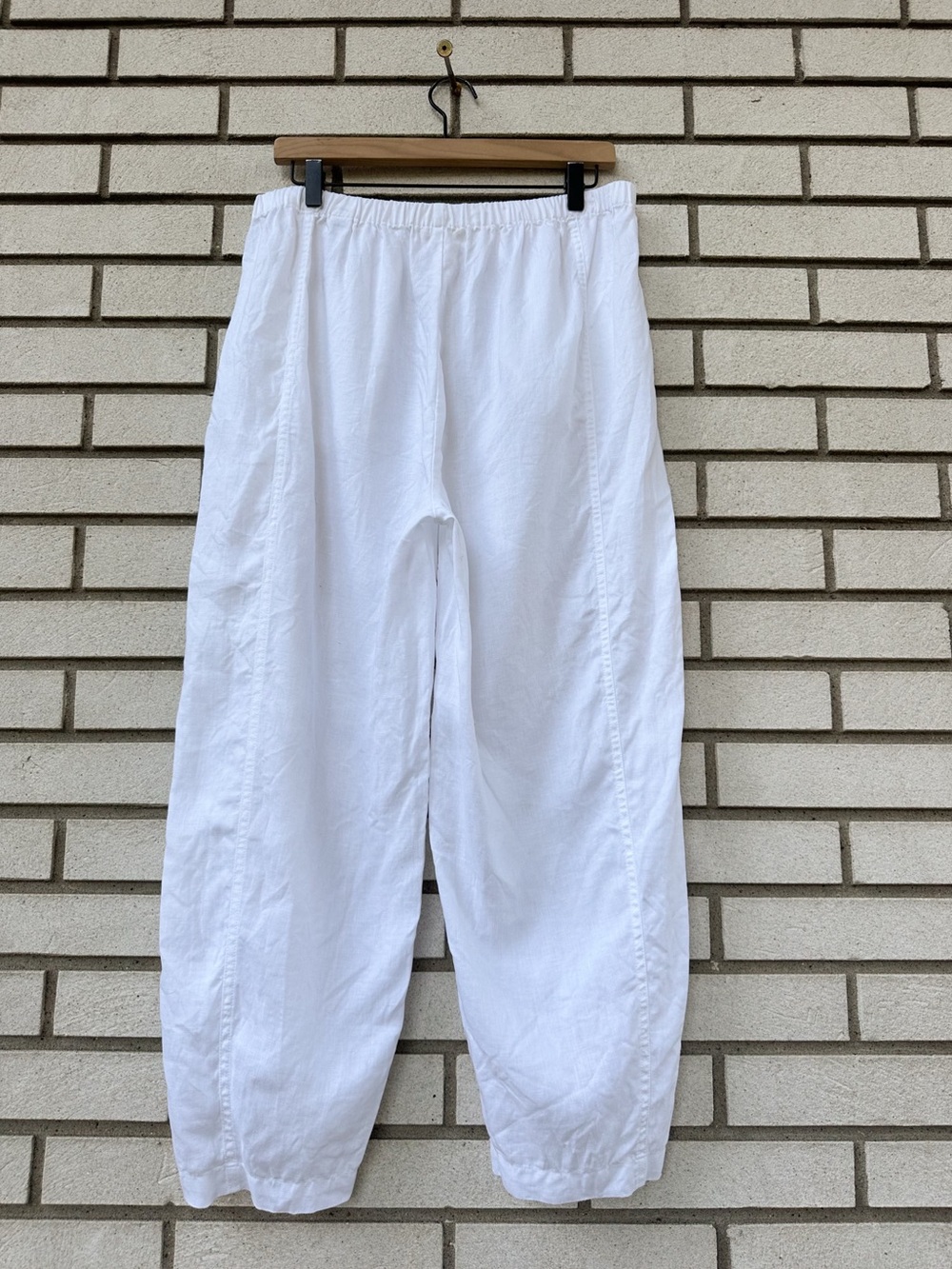 Eileen Fisher White Organic Linen Lantern Barrel Ankle Pants PL Pockets Coastal - Picture 6 of 8